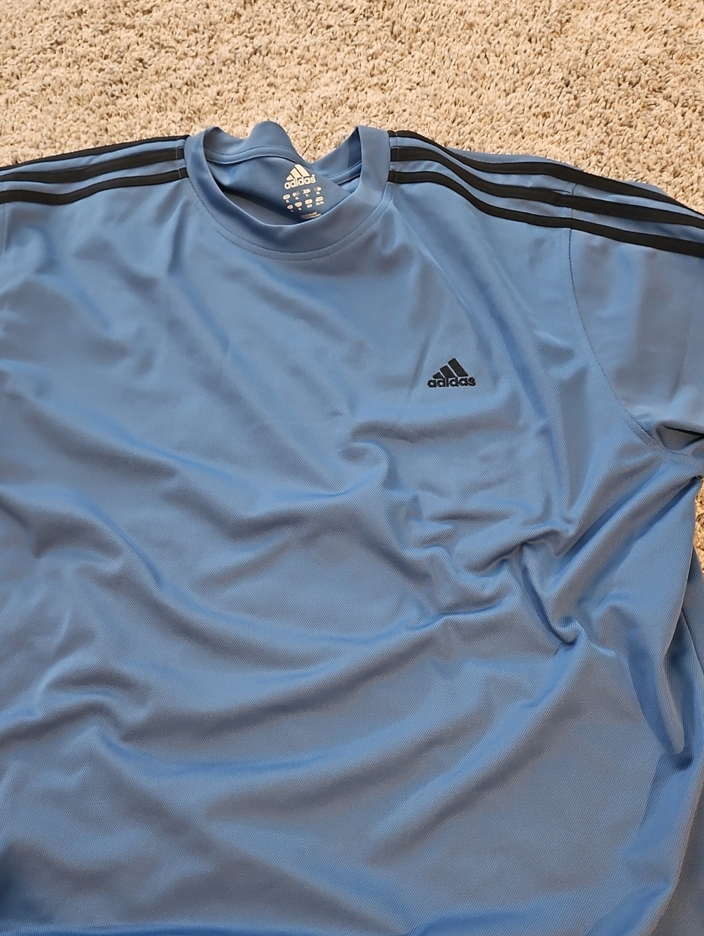adidas Sky Blue Performance Tee with Black Stripes
